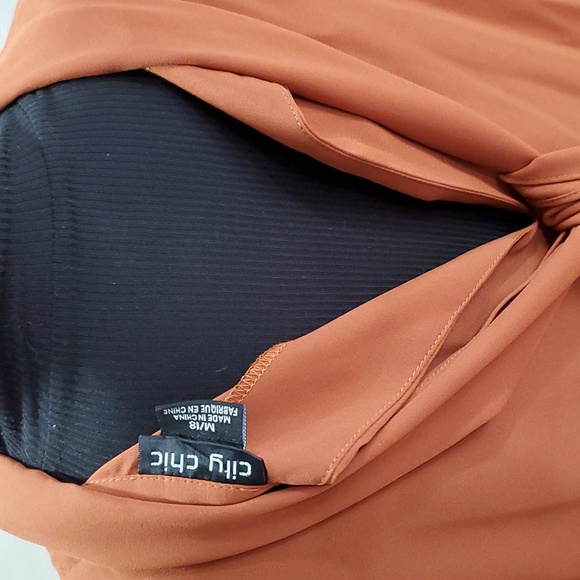 City Chic brown long sleeve pocket dress with long tie in back - Picture 5 of 7